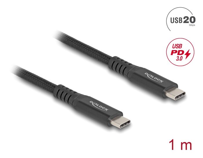 DELOCK καλώδιο USB-C 80024, 100W, 20 Gbps, 1m, USB4, E-Marker, μαύρο - Image 3