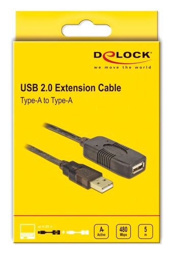 DELOCK καλώδιο USB 2.0 αρσενικό σε θηλυκό 82308, active, 5m, μαύρο - Image 3