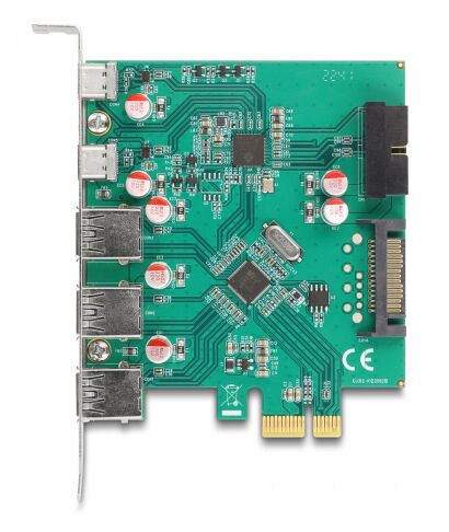 DELOCK κάρτα επέκτασης PCIe x1 σε 3x USB/2x USB-C/19-pin 90109, 5Gbps - Image 3