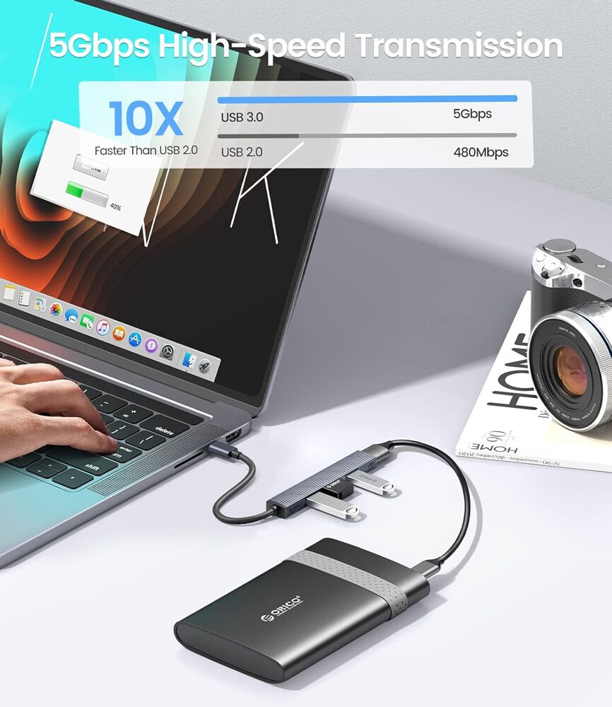ORICO USB hub AHC2-4A, 4x θυρών, USB 3.0, 5Gbps, USB-C σύνδεση, γκρι - Image 3