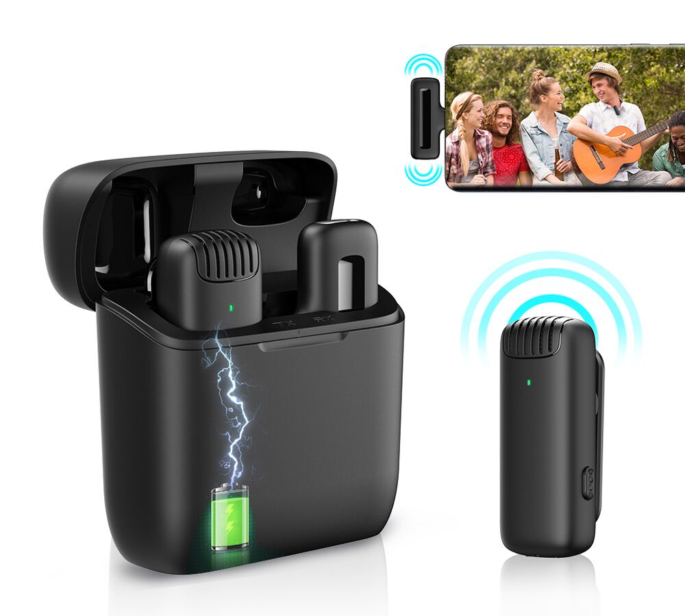APEXEL ασύρματο μικρόφωνο APL-MIC007 με θήκη φόρτισης, USB-C, 2.4GHz, μαύρο - Image 4
