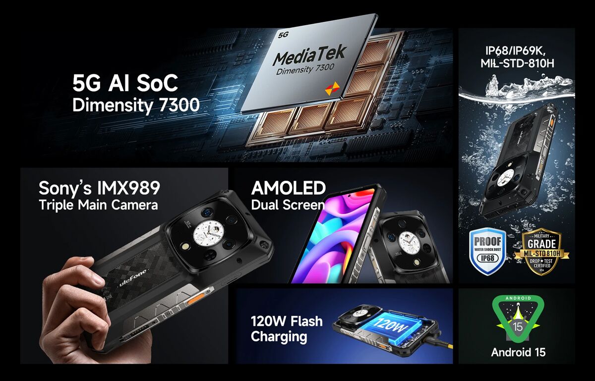 ULEFONE smartphone Armor 28 Pro, 6.67" & 1.04, 16/512GB, 5G, 10600mAh, IP68/IP69K/MIL-STD-810H, μαύρο - Image 8