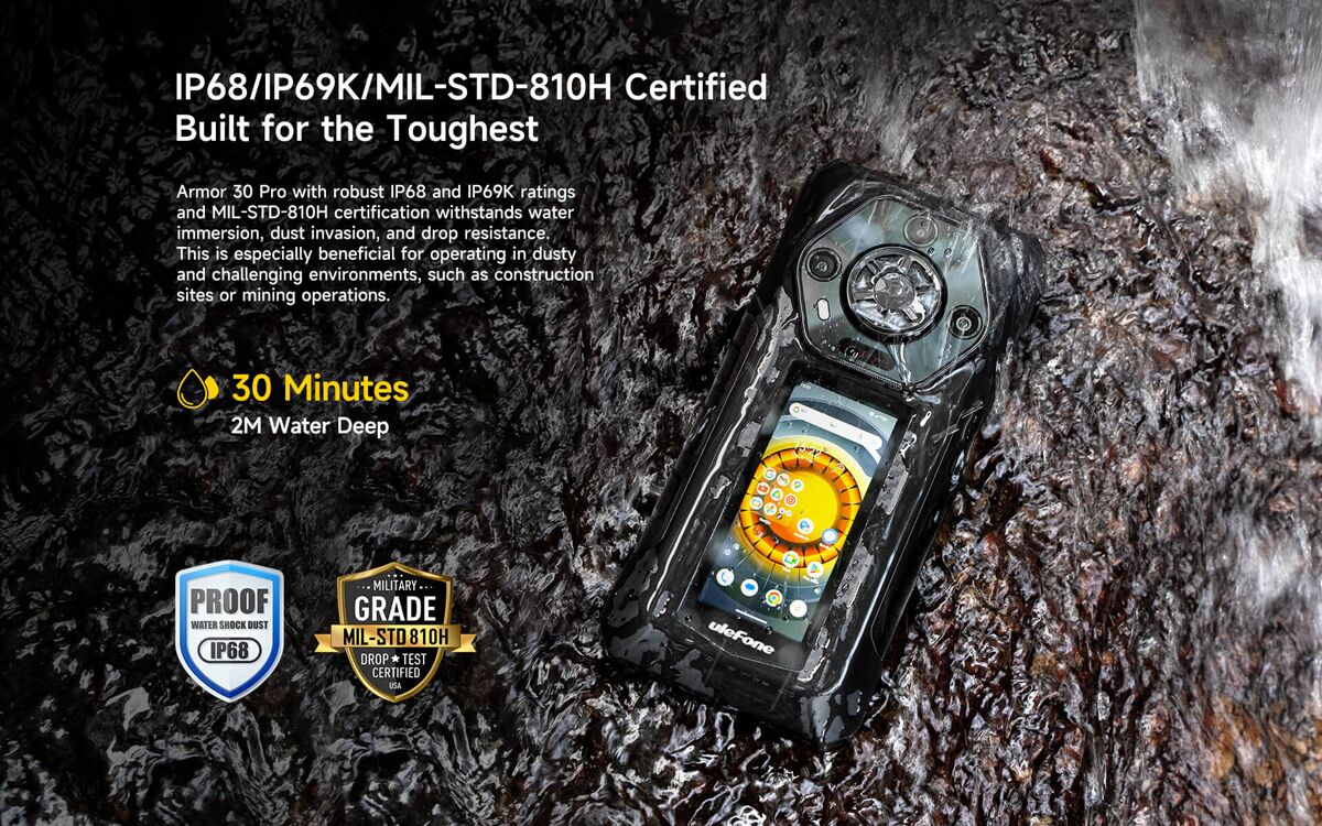 ULEFONE smartphone Armor 30 Pro, 6.95" & 3.4", 16/512GB, 5G, 12800mAh, IP68/IP69K, μαύρο - Image 14