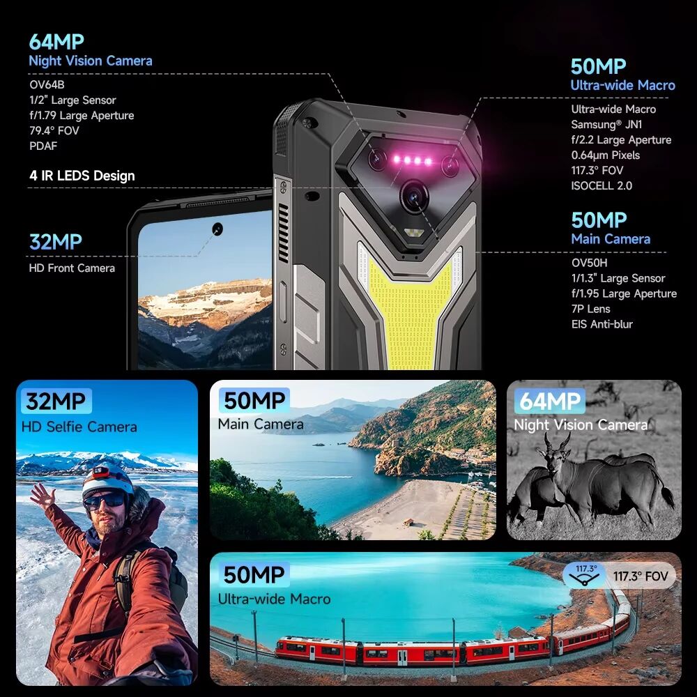 ULEFONE smartphone Armor 34 Pro με βιντεοπροβολέα, 6.95", 5G, 16/512GB, 25500mAh, IP68/IP69K/MIL-STD-810H, μαύρο - Image 9