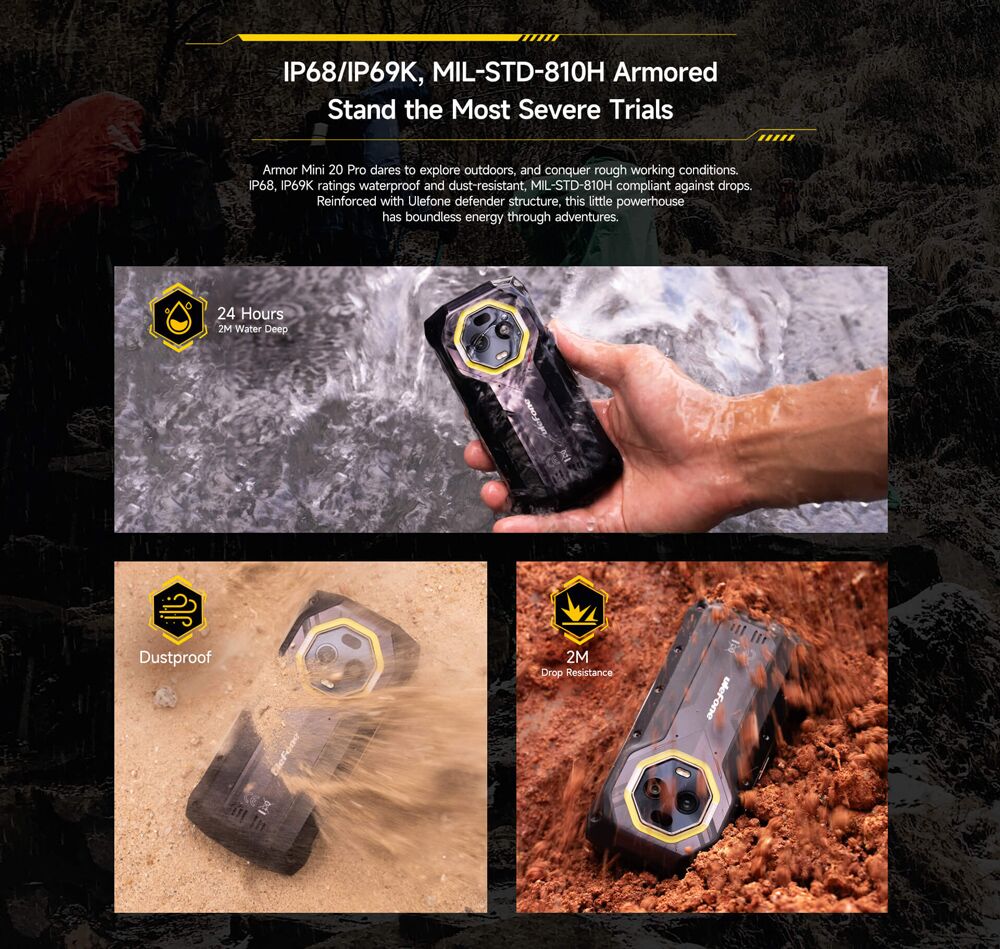 ULEFONE smartphone Armor Mini 20 Pro, 4.7", 8/256GB, 5G, 6200mAh, IP68/IP69K, μαύρο - Image 16
