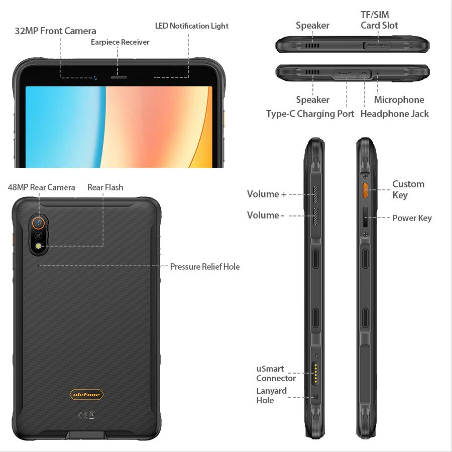 ULEFONE tablet Armor Pad Pro, 8", 8/128GB, 4G, 7650mAh, IP68/IP69K, μαύρο - Image 10