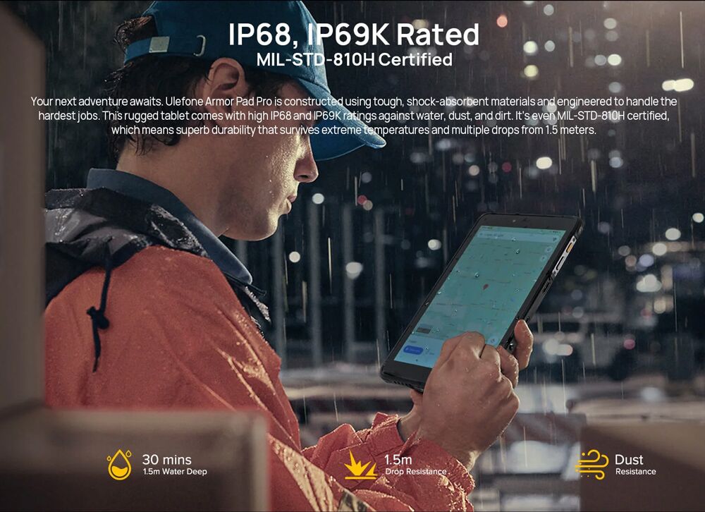 ULEFONE tablet Armor Pad Pro, 8", 8/128GB, 4G, 7650mAh, IP68/IP69K, μαύρο - Image 14