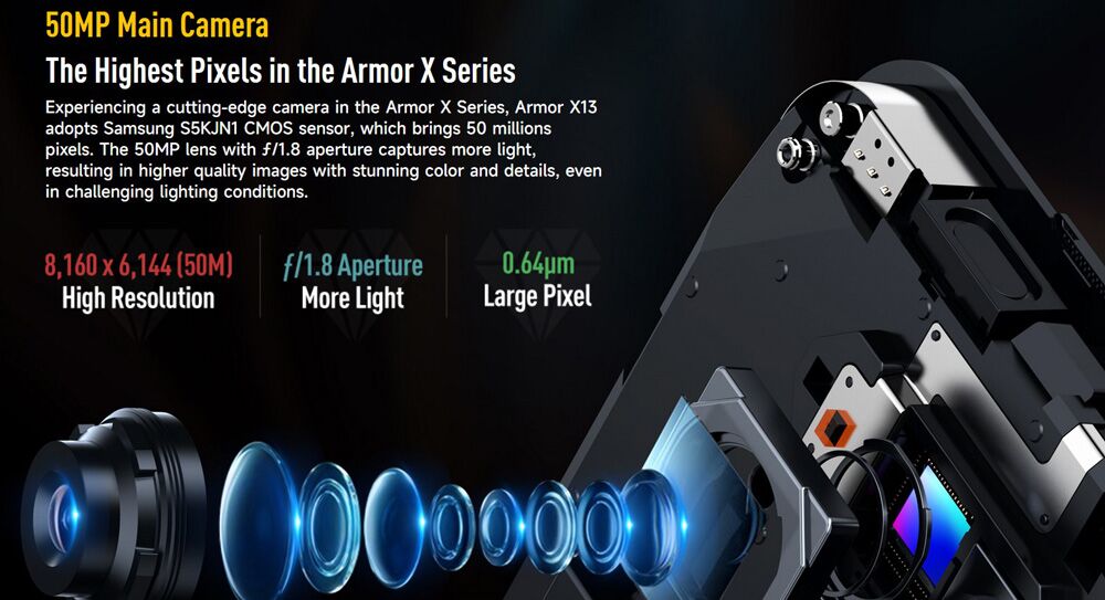 ULEFONE smartphone Armor X13, 6.52", 6/64GB, 6320mAh, IP68/IP69K, μαύρο - Image 7