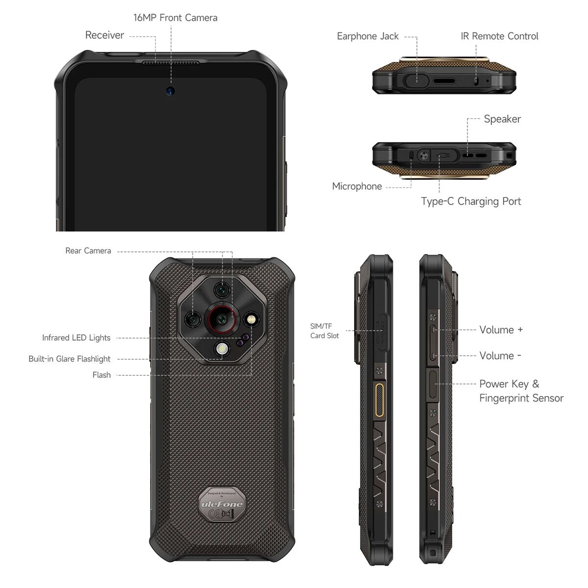 ULEFONE smartphone Armor X16, 6.56", 6/128GB, 10360mAh, IP68/IP69K/MIL-STD-810H, μαύρο - Image 7