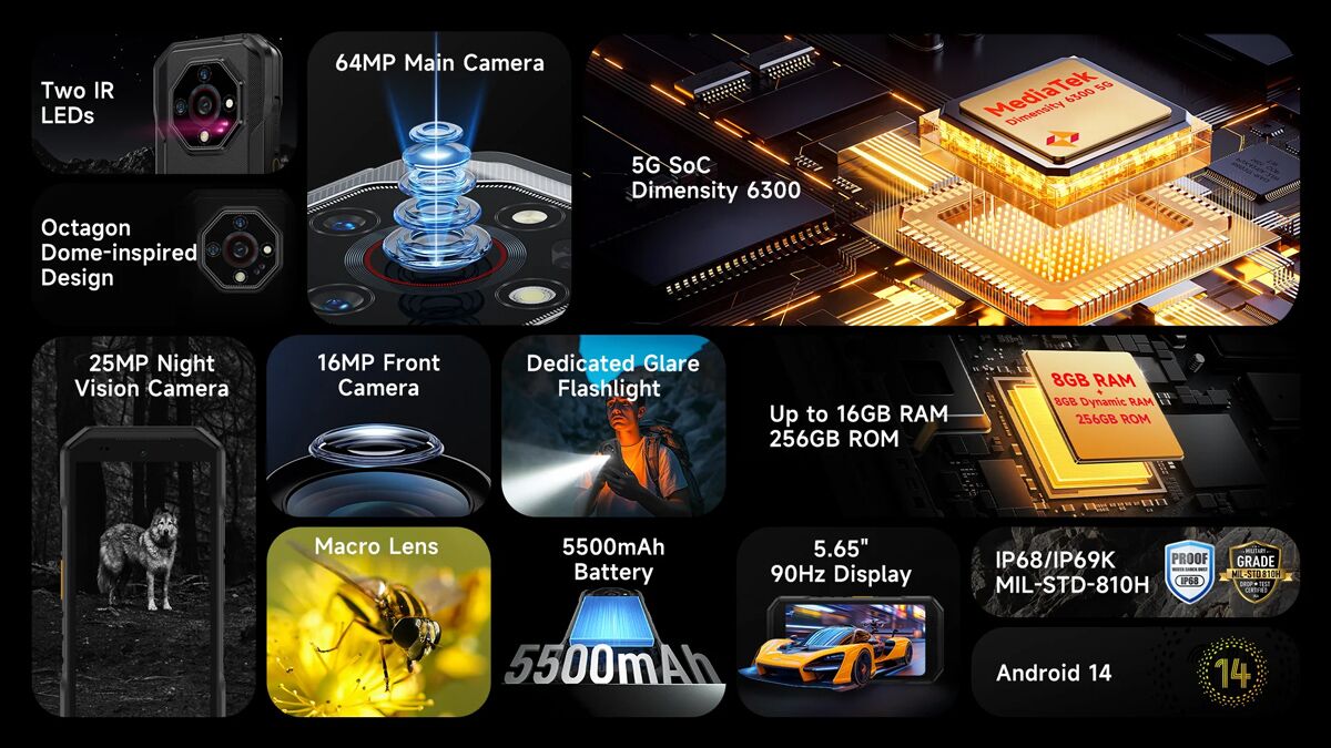 ULEFONE smartphone Armor X32 Pro, 5.65", 8/256GB, 5G, 5500mAh, IP68/IP69K, μαύρο - Image 10