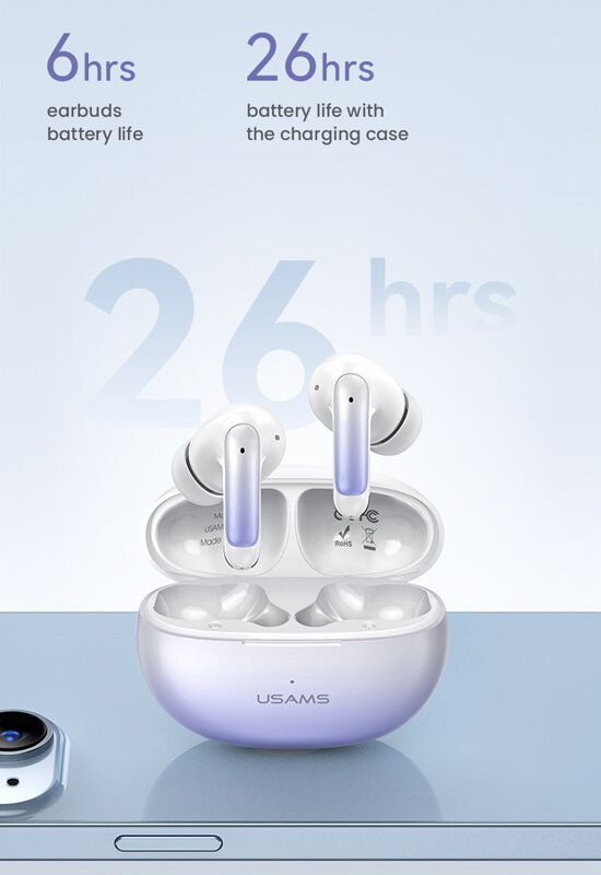 USAMS earphones με θήκη φόρτισης US-XD19, TWS, ENC, Φ13mm, λευκά - Image 3