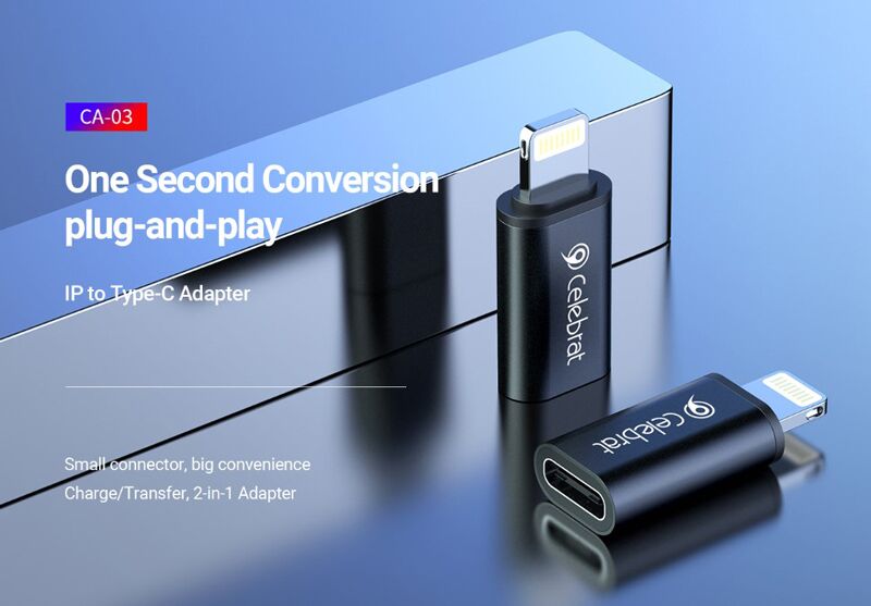 CELEBRAT αντάπτορας Lightning σε USB-C CA-03, 2A, 480Mbps, μαύρος - Image 2