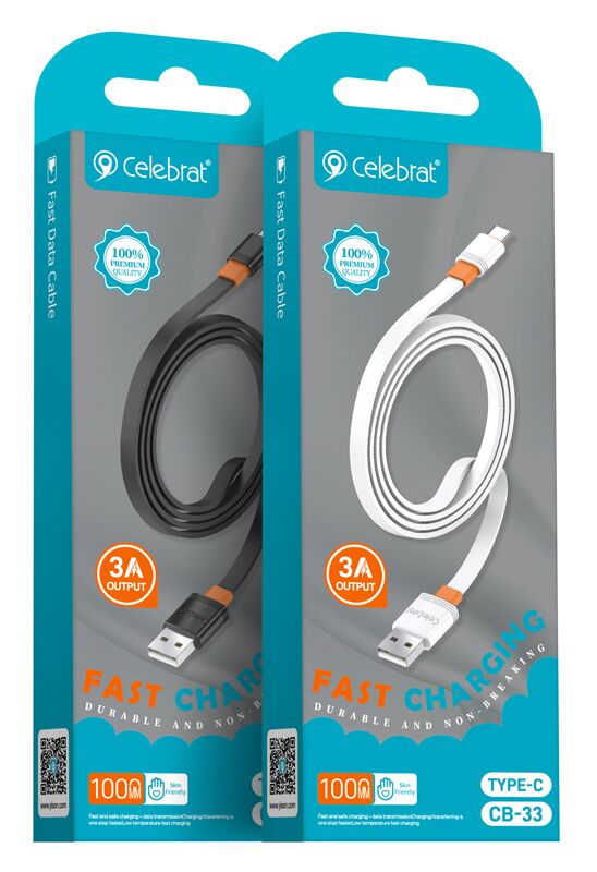 CELEBRAT καλώδιο USB-C σε USB CB-33C, flat, 3A, 1m, μαύρο - Image 4