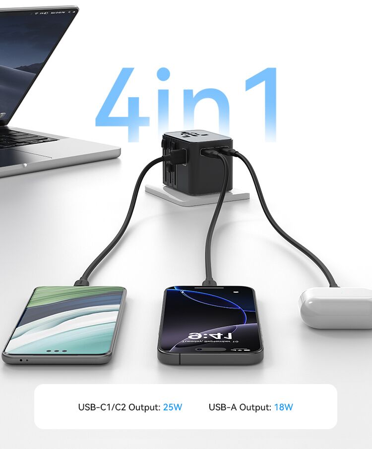 USAMS φορτιστής/αντάπτορας πρίζας CC309, USB & 2x USB-C, universal, 25W, μαύρος - Image 3