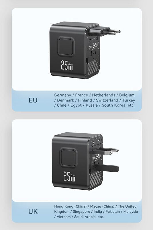 USAMS φορτιστής/αντάπτορας πρίζας CC309, USB & 2x USB-C, universal, 25W, μαύρος - Image 7