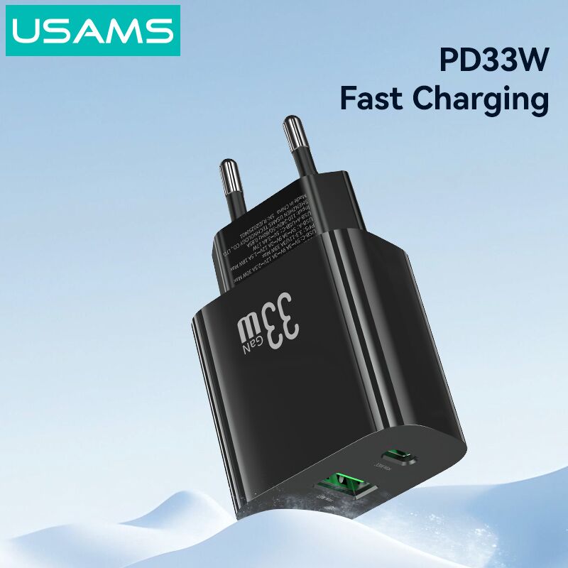 USAMS φορτιστής τοίχου CC317, USB & USB-C, 33W, GaN, μαύρος - Image 4