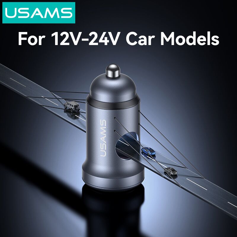 USAMS φορτιστής αυτοκινήτου CC322, USB & USB-C, 30W, γκρι - Image 5