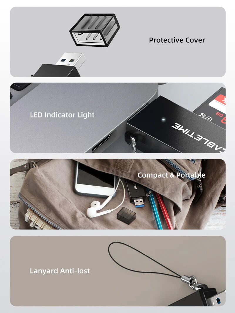 CABLETIME card reader CT-ASD3-PB για SD & micro SD, USB, 5Gbps, μαύρο - Image 5
