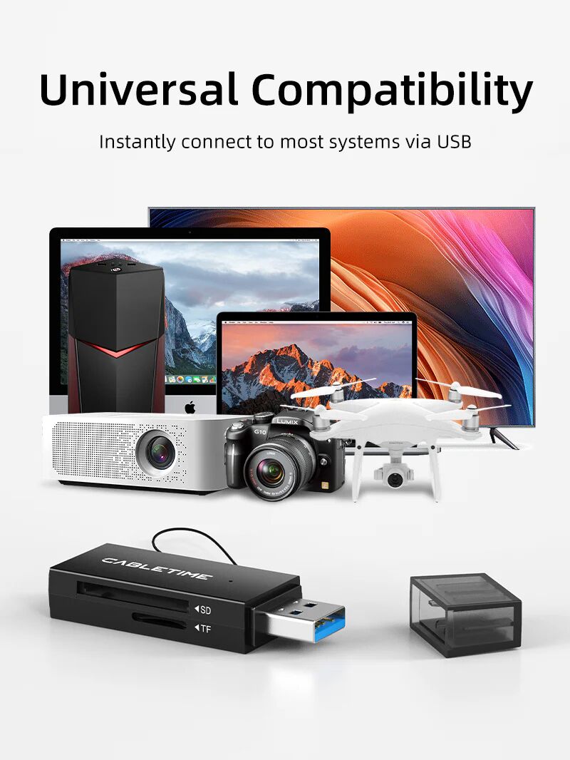 CABLETIME card reader CT-ASD3-PB για SD & micro SD, USB, 5Gbps, μαύρο - Image 7
