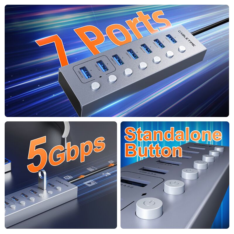 CABLETIME USB hub CT-HUBU7-AG, 7x θυρών, 5Gbps, USB σύνδεση, 1m, γκρι - Image 4
