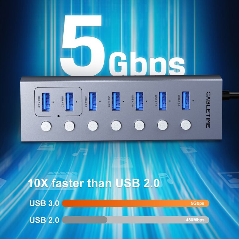 CABLETIME USB hub CT-HUBU7-AG, 7x θυρών, 5Gbps, USB σύνδεση, 1m, γκρι - Image 5