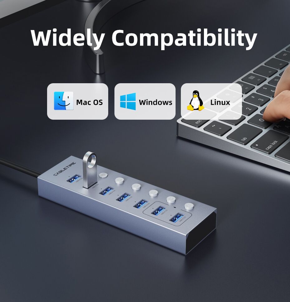 CABLETIME USB hub CT-HUBU7-AG, 7x θυρών, 5Gbps, USB σύνδεση, 1m, γκρι - Image 11