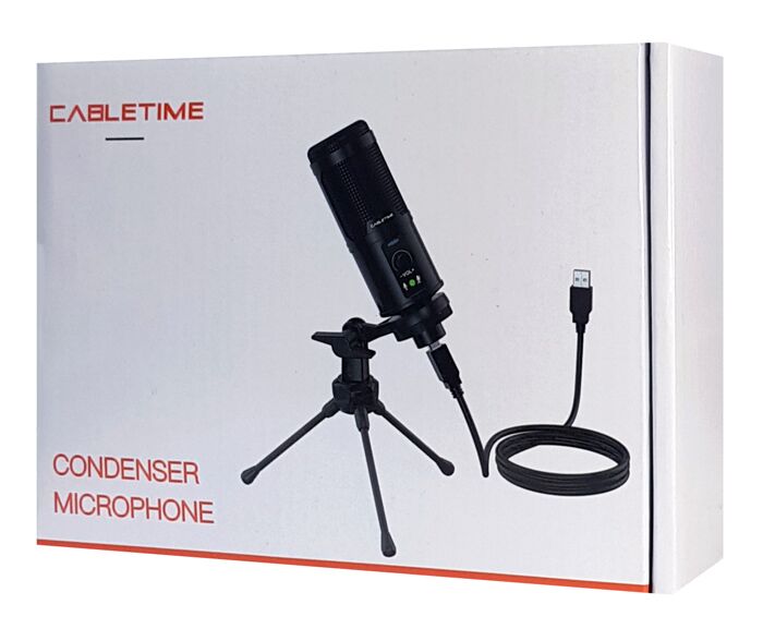 CABLETIME πυκνωτικό μικρόφωνο MP01-AB, με αντιανέμιο & τρίποδα, USB - Image 4