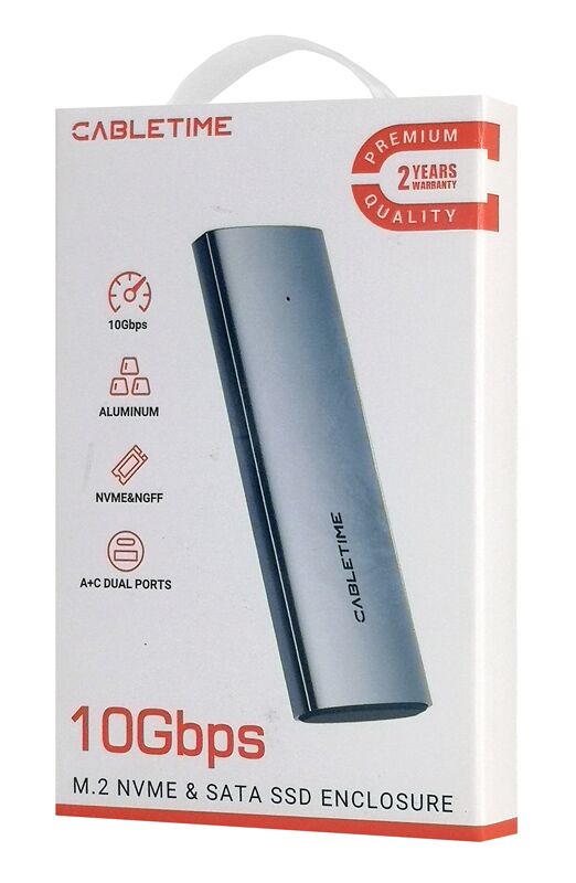 CABLETIME θήκη για M.2 NVMe/SATA SSD CT-SSD03-AG tool free, 10Gbps, γκρι - Image 8