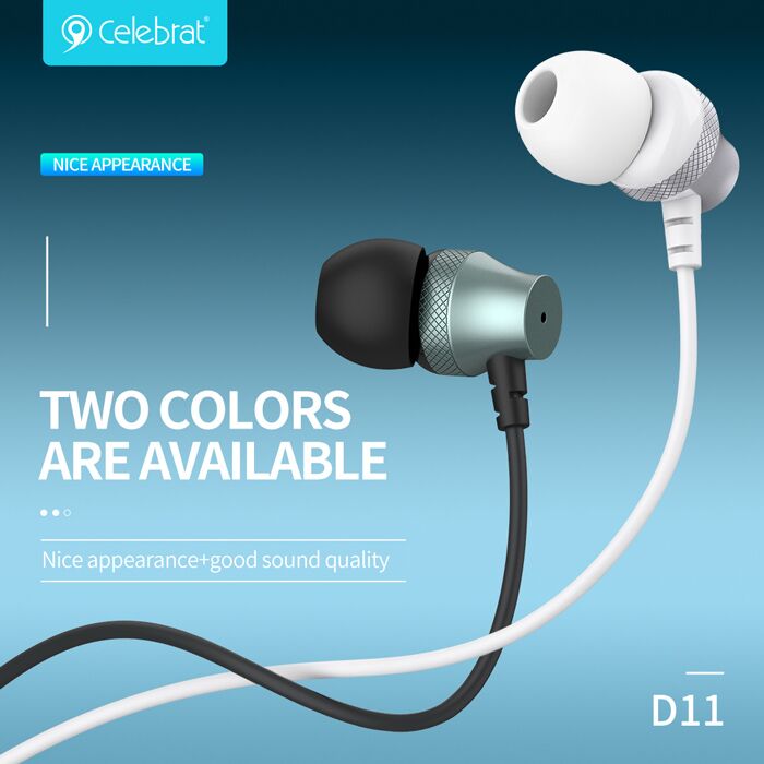 CELEBRAT earphones με μικρόφωνο D11, 3.5mm σύνδεση, Φ10mm, 1.2m, μαύρα - Image 2