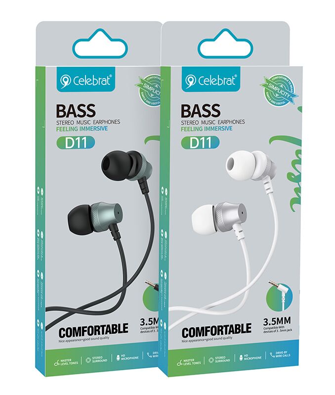 CELEBRAT earphones με μικρόφωνο D11, 3.5mm σύνδεση, Φ10mm, 1.2m, μαύρα - Image 4