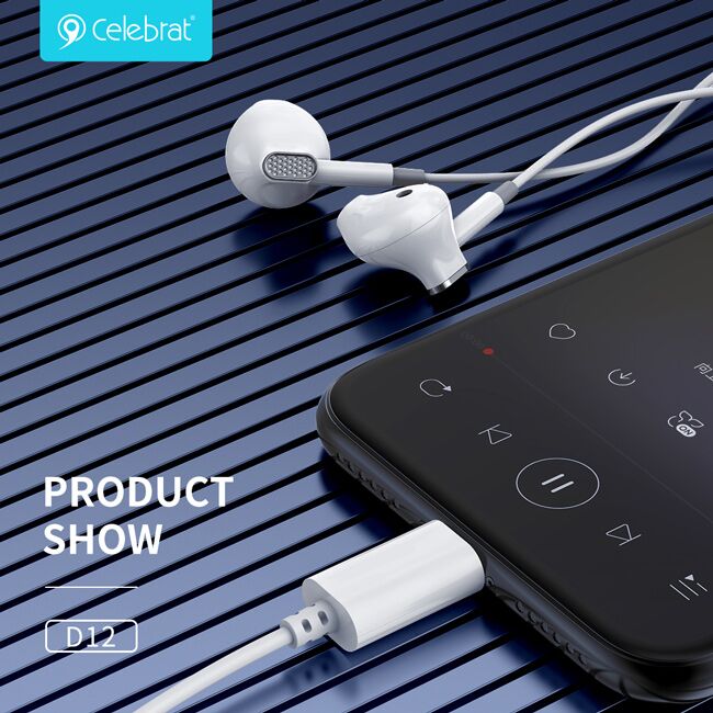 CELEBRAT earphones με μικρόφωνο D12, USB-C σύνδεση, Φ14.2mm, 1.2m, λευκά - Image 3