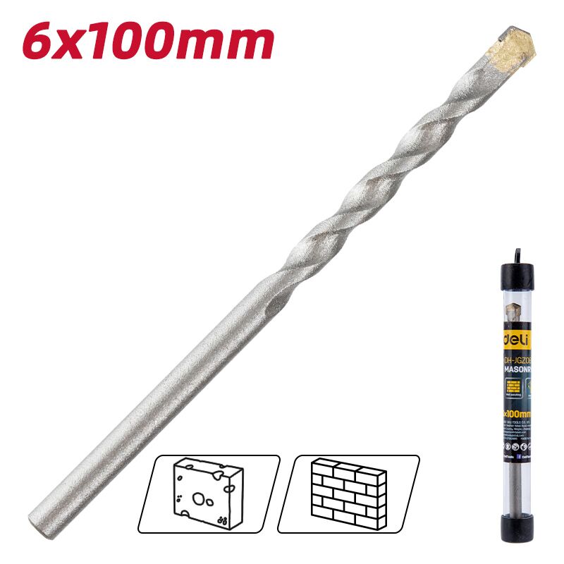 DELI τρυπάνι DH-JGZ060-E1 για τοίχο, 40Cr YG6, 6x100mm, κυλινδρικό - Image 2