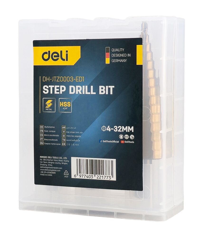 DELI σετ κωνικά τρυπάνια DH-JTZ0003-ED1 για μέταλλο, HSS 4241, 4-12/4-20/4-32mm, κυλινδρικό, 3τμχ - Image 3