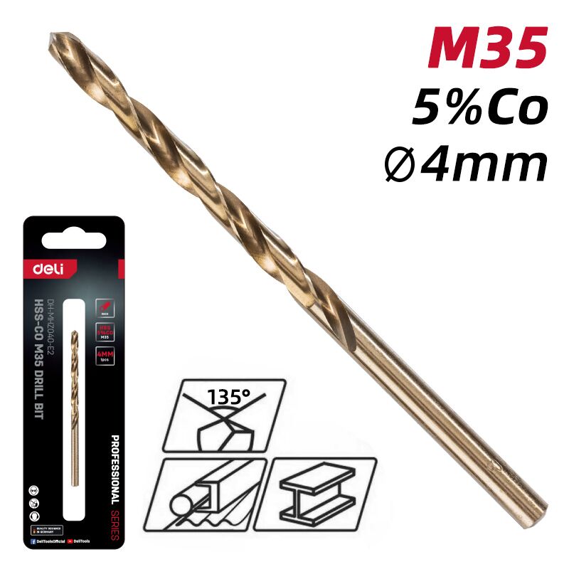 DELI τρυπάνι DH-MHZ040-E2 για μέταλλο, M35 HSS 5% κοβαλτίου, DIN 388, 4x75mm, κυλινδρικό - Image 2