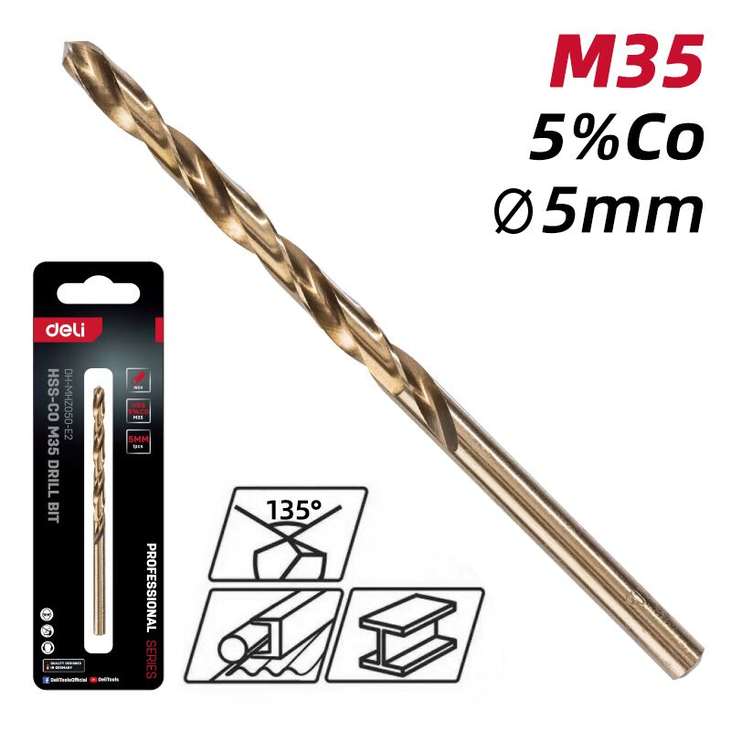 DELI τρυπάνι DH-MHZ050-E2 για μέταλλο, M35 HSS 5% κοβαλτίου, DIN 388, 5x86mm, κυλινδρικό - Image 2