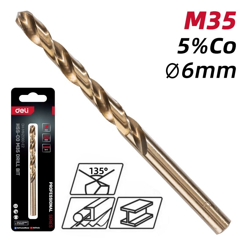 DELI τρυπάνι DH-MHZ060-E2 για μέταλλο, M35 HSS 5% κοβαλτίου, DIN 388, 6x93mm, κυλινδρικό - Image 2