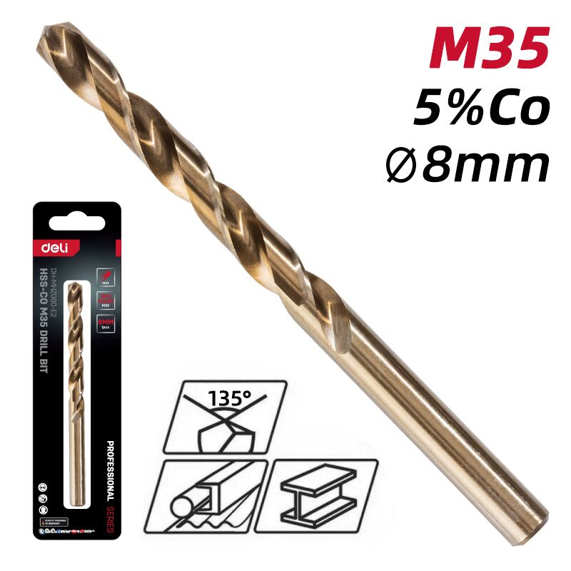 DELI τρυπάνι DH-MHZ080-E2 για μέταλλο, M35 HSS 5% κοβαλτίου, DIN 388, 8x117mm, κυλινδρικό - Image 2