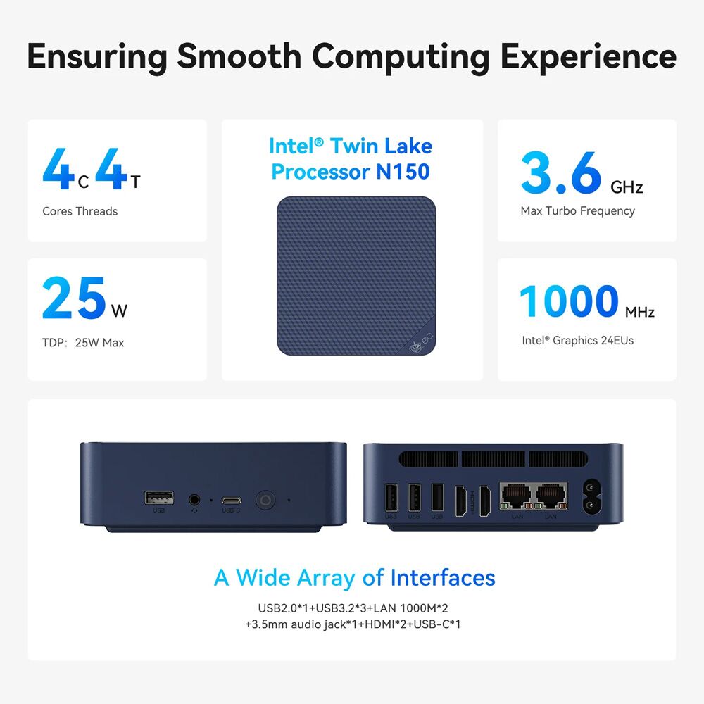 BEELINK mini PC EQ14, Intel N150, 16GB, 500GB M.2, Windows 11 Pro - Image 9