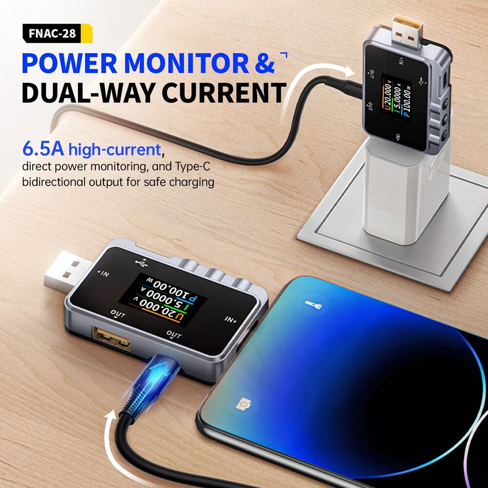 FNIRSI USB tester φόρτισης FNAC-28, USB & USB-C - Image 3