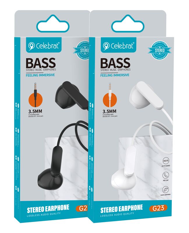 CELEBRAT earphones με μικρόφωνο G23, 3.5mm σύνδεση, Φ14mm, 1.2m, λευκά - Image 4