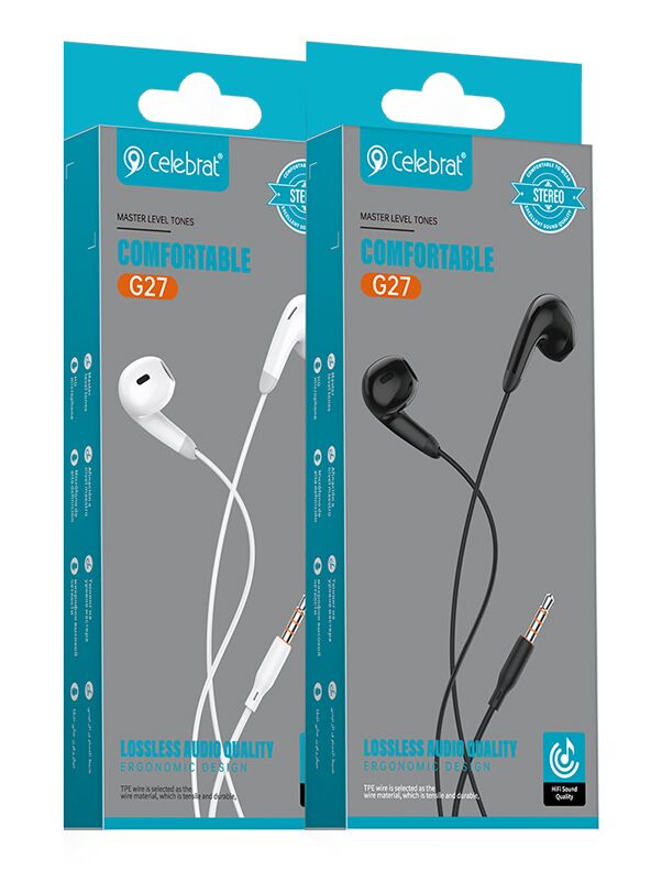 CELEBRAT earphones με μικρόφωνο G27, 3.5mm σύνδεση, Φ14mm, 1.2m, λευκά - Image 4