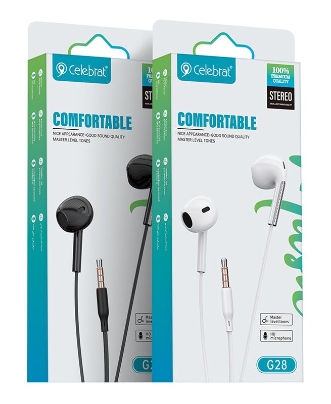 CELEBRAT earphones με μικρόφωνο G28, 3.5mm σύνδεση, Φ10mm, 1.2m, μαύρα - Image 3