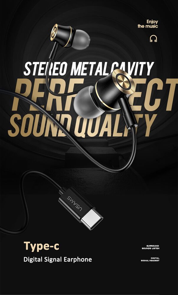 USAMS earphones με μικρόφωνο US-SJ482, USB-C, Φ10mm, 1.2m, πράσινα - Image 2