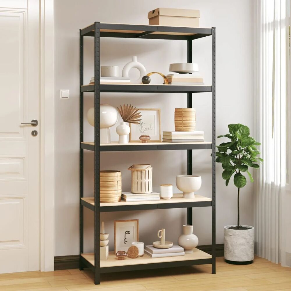 HOME USE μεταλλική ραφιέρα HUH-0199 με 5 ράφια, 90x40x180cm, μαύρη - Image 2