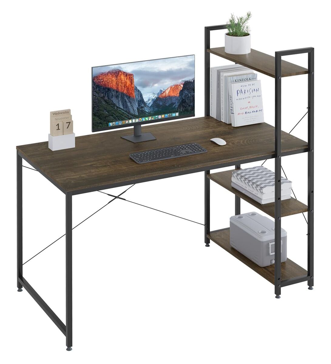 HOME USE γραφείο HUH-0249 με ραφιέρα, 120x60x122cm, καφέ/μαύρο - Image 6