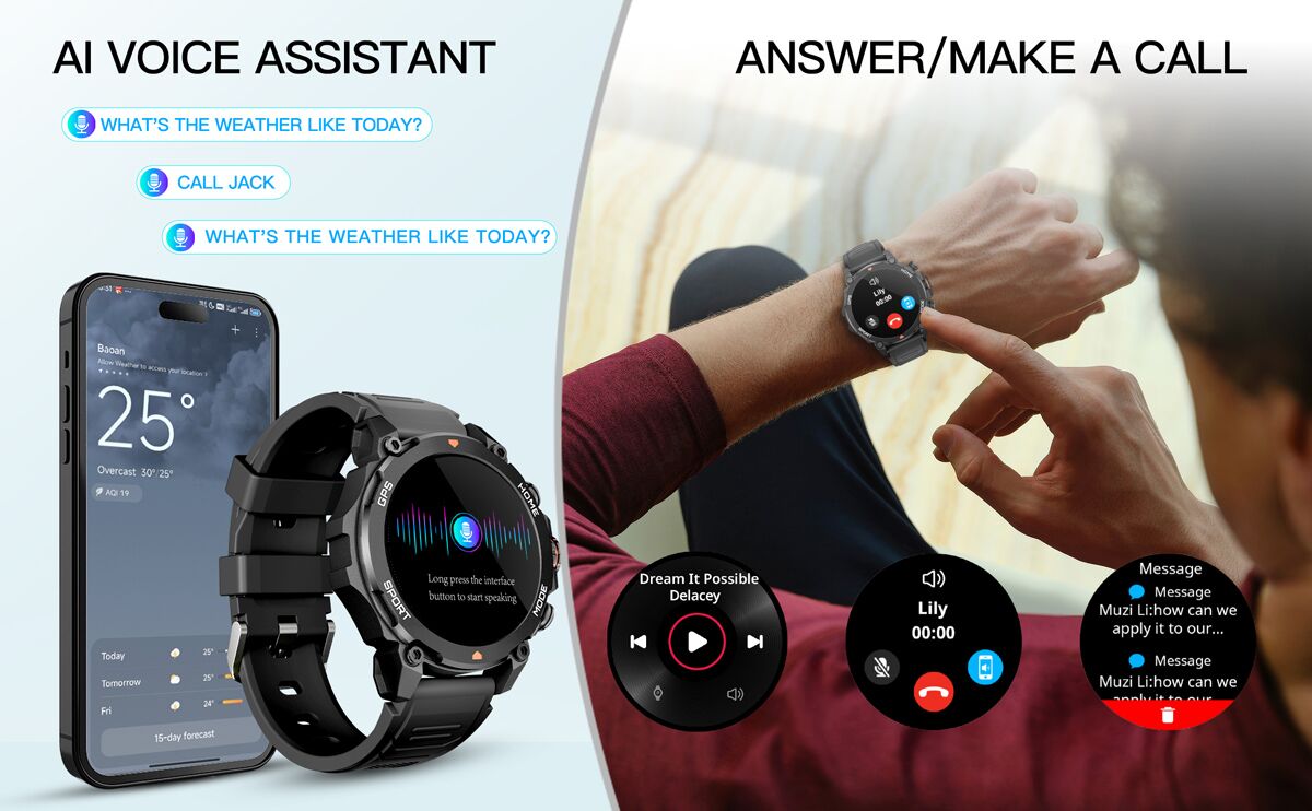 INTIME smartwatch G6 με 2x λουράκια, heart rate, 1.43" AMOLED, GPS, 5ATM/IP69, titanium black - Image 5