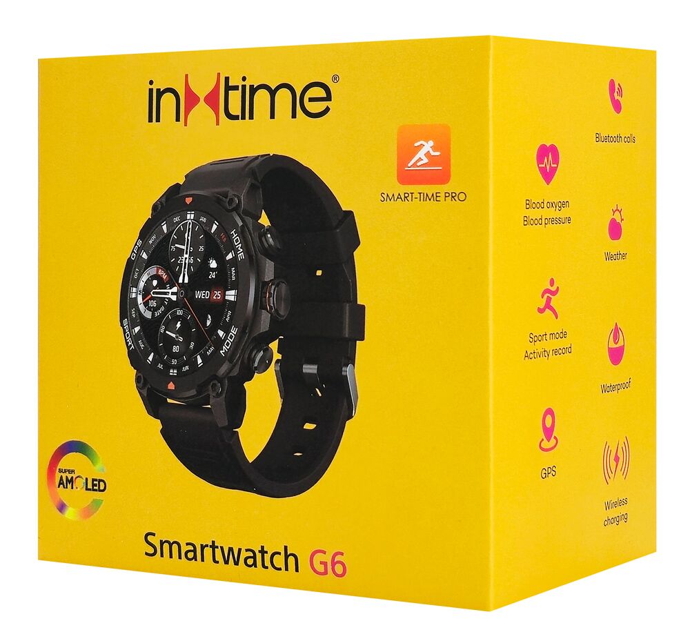 INTIME smartwatch G6 με 2x λουράκια, heart rate, 1.43" AMOLED, GPS, 5ATM/IP69, titanium black - Image 6