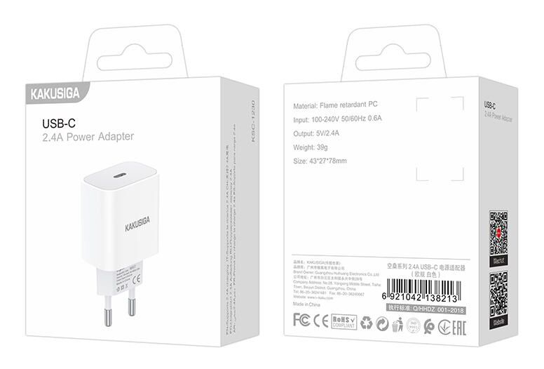 KAKUSIGA φορτιστής τοίχου KSC-1230, USB-C, 2.4A, λευκός - Image 4