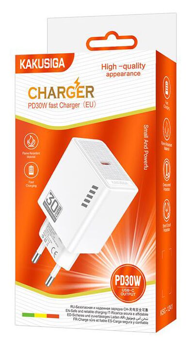 KAKUSIGA φορτιστής τοίχου KSC-1241, USB-C, 30W, λευκός - Image 3