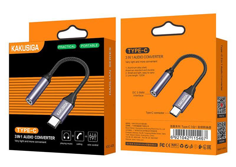 KAKUSIGA αντάπτορας USB-C σε 3.5mm KSC-428, γκρι - Image 3